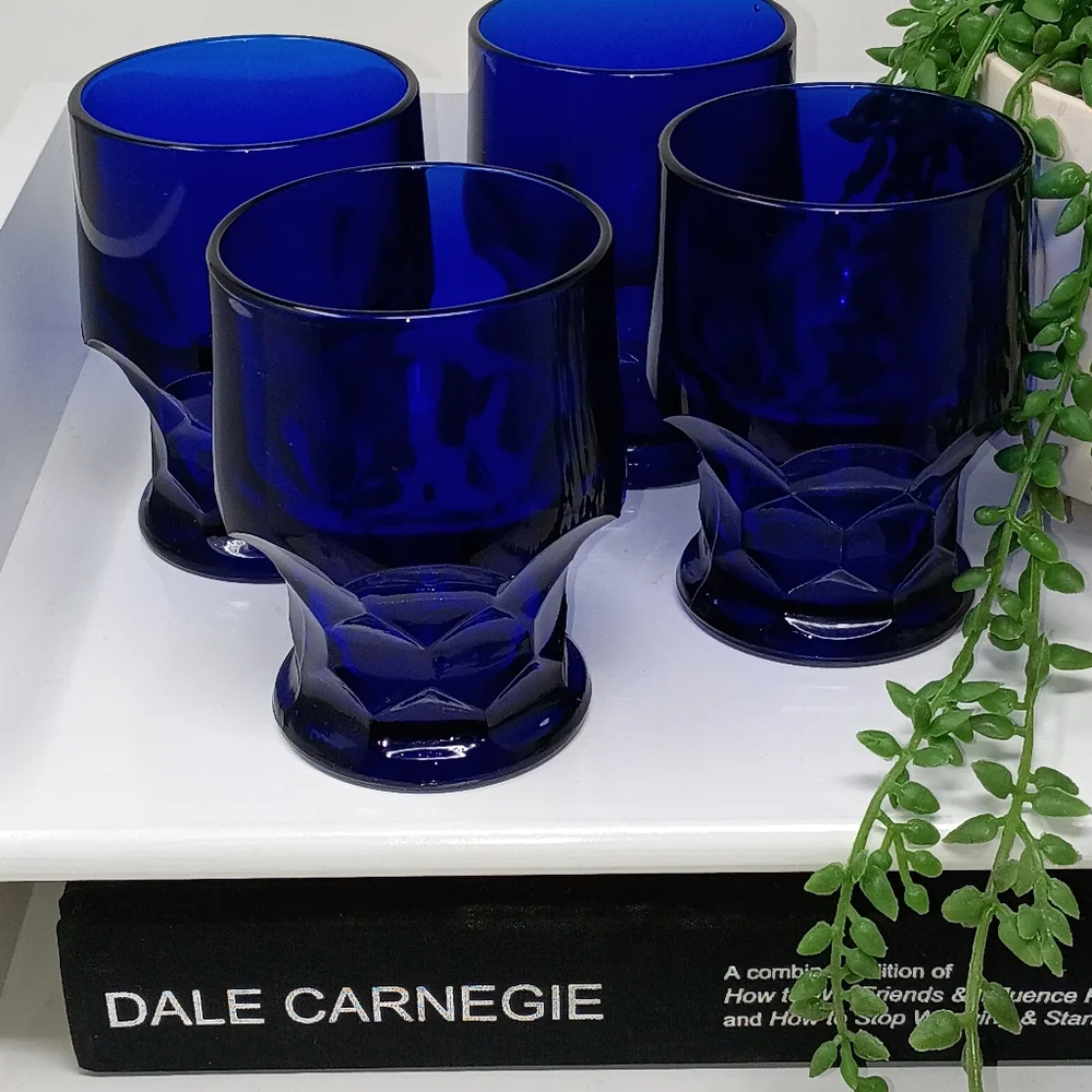 Set Of 4 Vintage Cobalt Blue Drinking Glasses